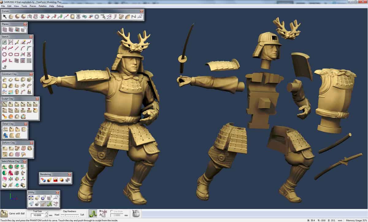 Freeform Modeling 5 sensable freeform interface samurai model