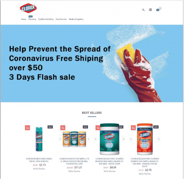 Clorox scammer website image.