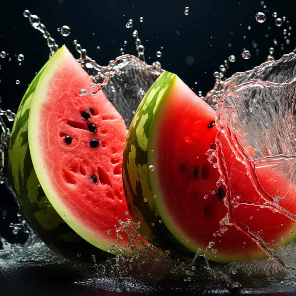 Watermelon in water splash isolated on dark background بطيخ - الصورة 1