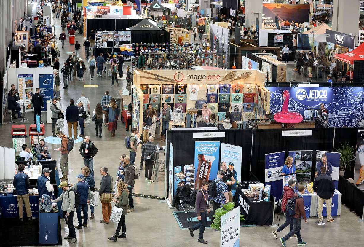 Participants navigate the Outdoor Retailer Snow Show at the Salt Palace Convention Center in Salt Lake City on January 10, 2023.