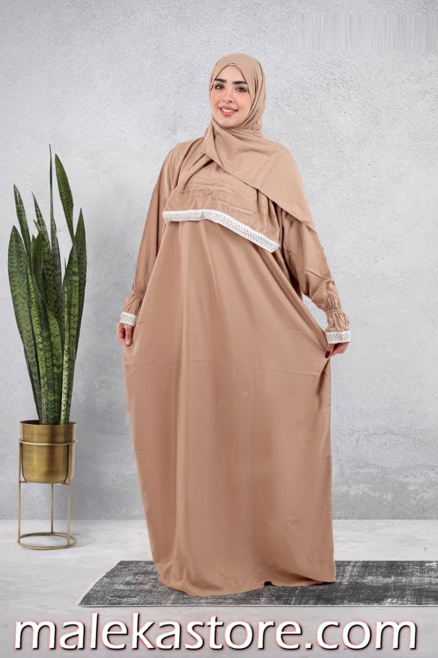 ⁦esdal (abaya) إسدال صلاة قطني ناعم بتفاصيل الدانتيل - أناقة وراحة في كل وقت | Malekastore⁩ - الصورة ⁦1⁩