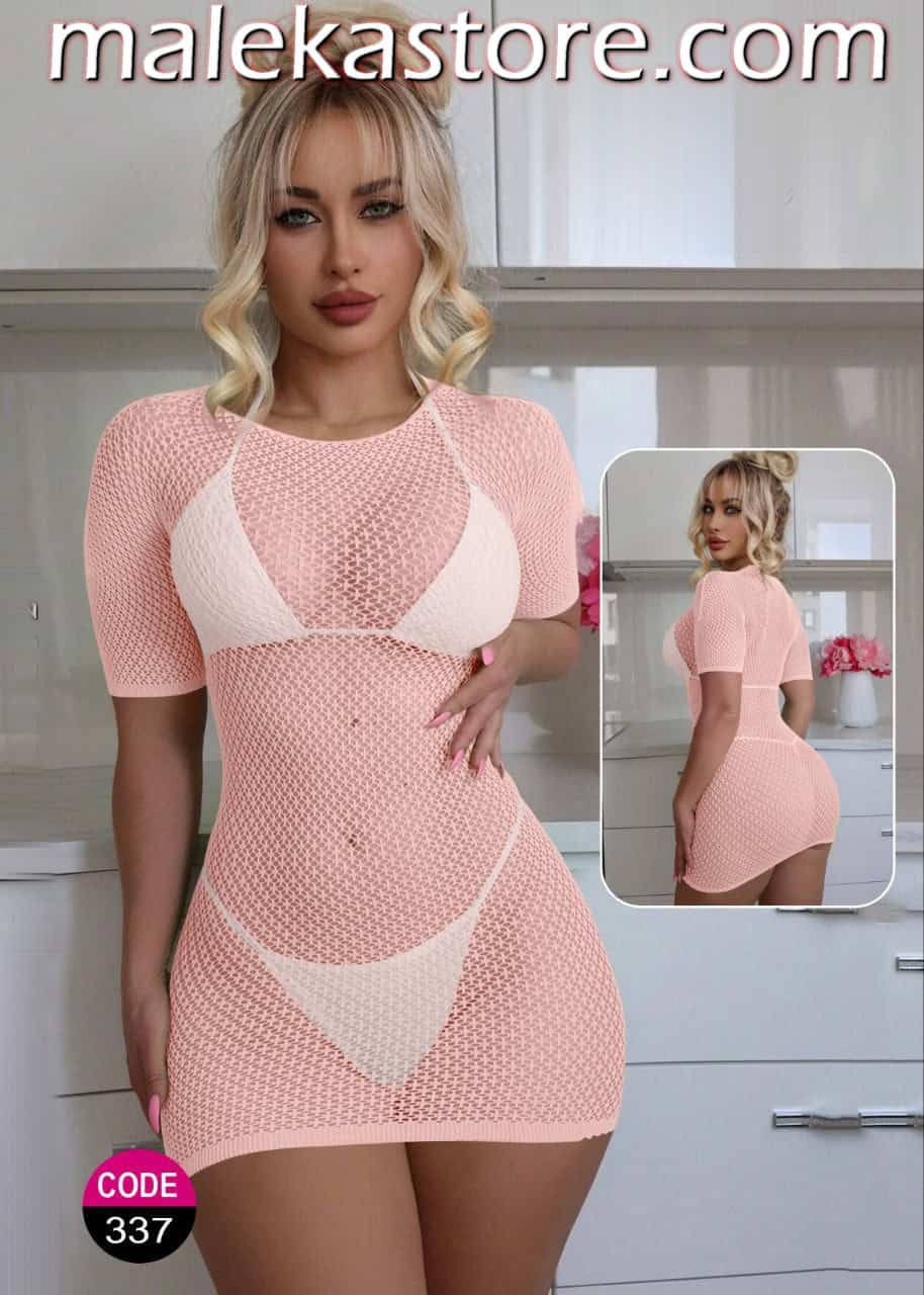 337 s 337 lingerie semon فستان لانجري شبكي ناعم باللون الوردي - Malekastore - الصورة 1