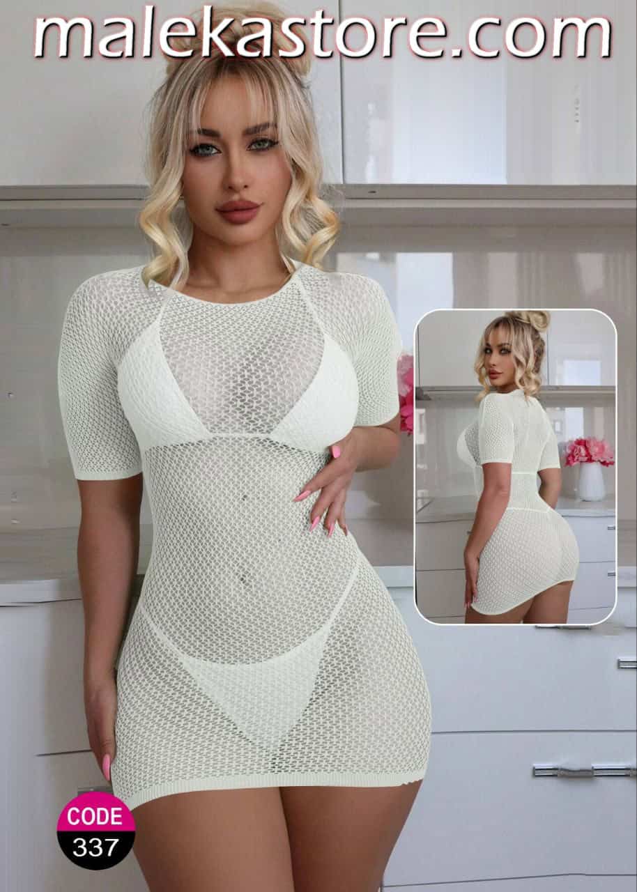 ⁦337 lingerie white فستان لانجري شبكي ناعم باللون الابيض - Malekastore⁩ - الصورة ⁦1⁩