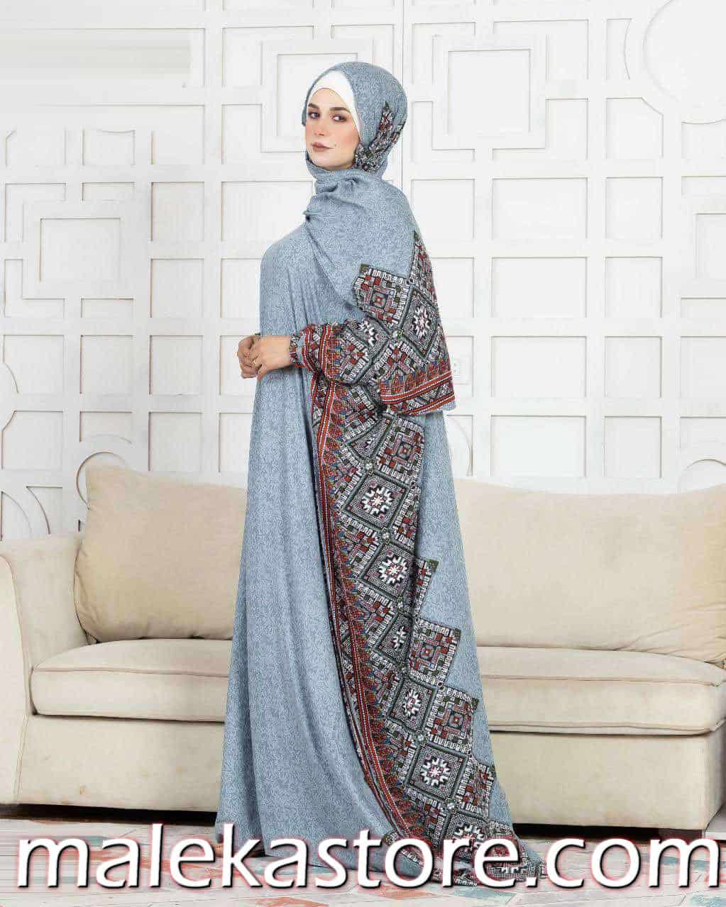 ⁦farasha isdal (abaya) jeans color إسدال صلاة قطني مريح بتصميم مشجر أنيق - malekastore⁩ - الصورة ⁦1⁩