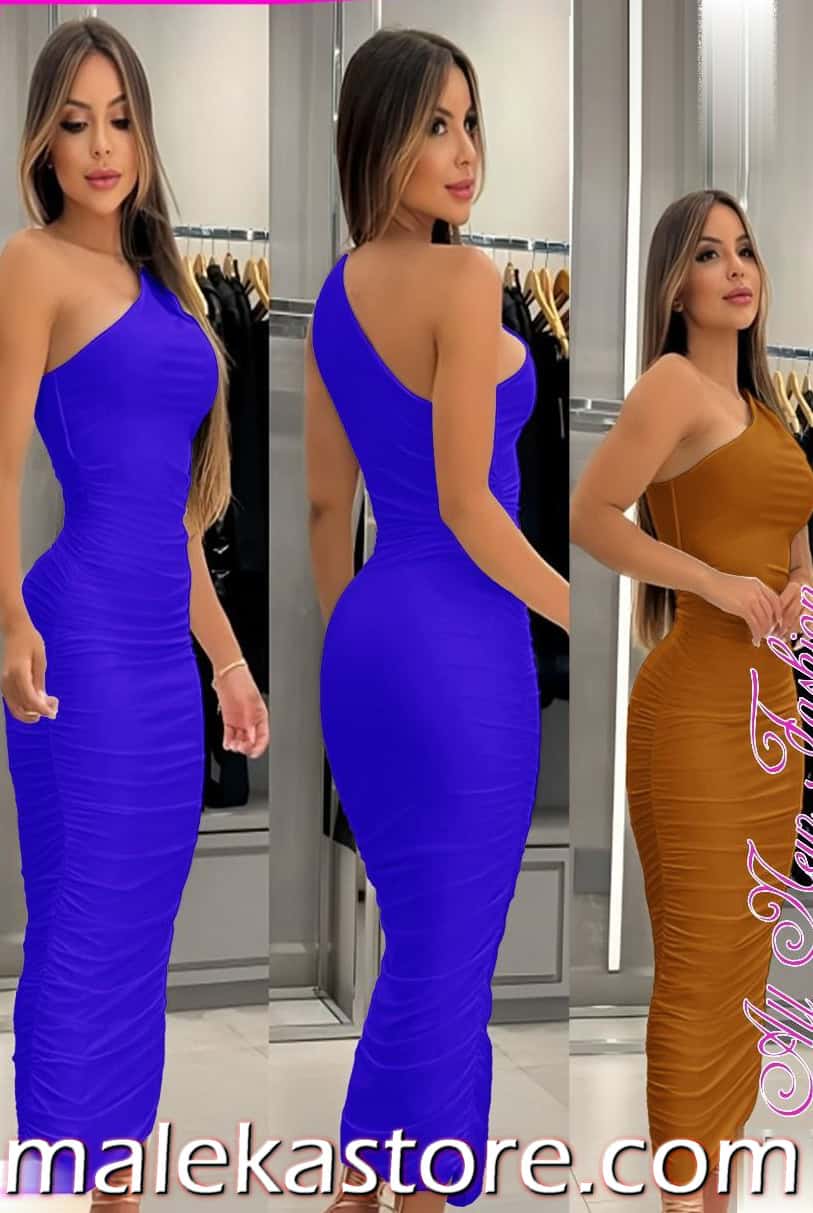 144 blue 144 dress blue فستان سواريه ميدي "وان شولدر" بقصة مجسمة - إطلالة ساحرة من malekastore - الصورة 1