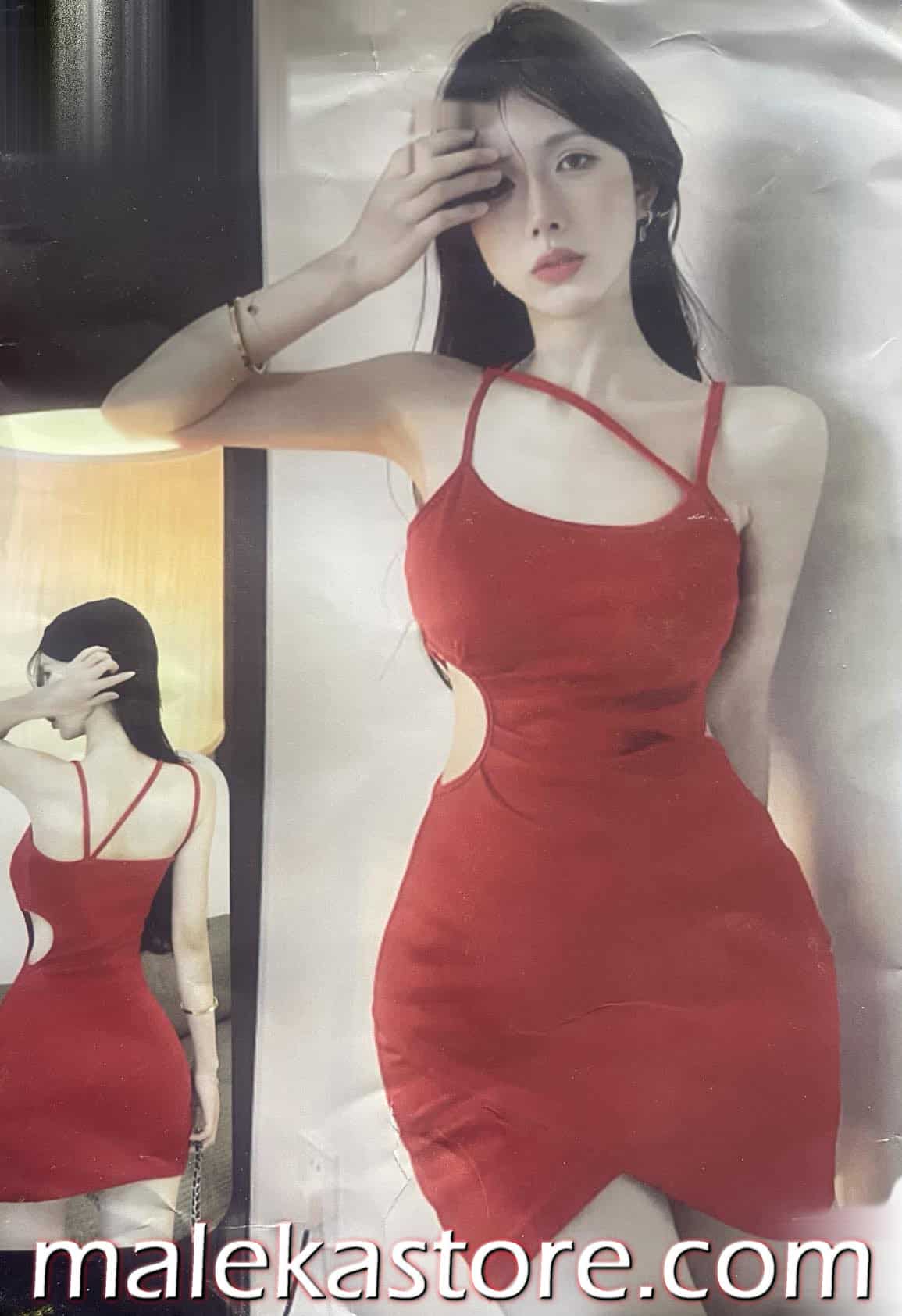 108 r 360 red فستان احمر قصير بفتحات جانبية جريئة - إطلالة سهرة جذابة | Malekastore - الصورة 1