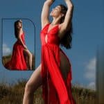 1119 Lingerie red فستان لانجري طويل احمر شيفون ناعم مع صدرية دانتيل مطرزة | لانجري ستور