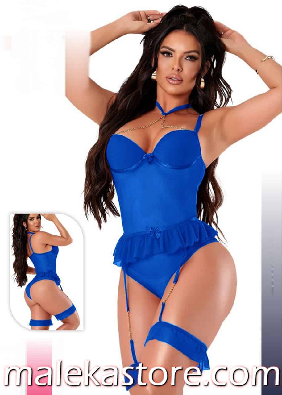 1543 blue 1543 Lingerie blue لانجري ازرق بستايل الكرانيش وتفاصيل السلاسل - إطلالة استثنائية | Malekastore - الصورة 1