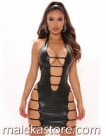 ⁦291 leather dress lingerie فستان لانجري جلد أسود تنكري بتصميم هوليوود جريء ومثير⁩ - الصورة ⁦2⁩