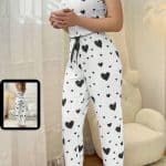 9052 pijame black بيجامة قطن بنقشة القلوب - راحة ونعومة لإطلالة منزلية جذابة | Malekastore