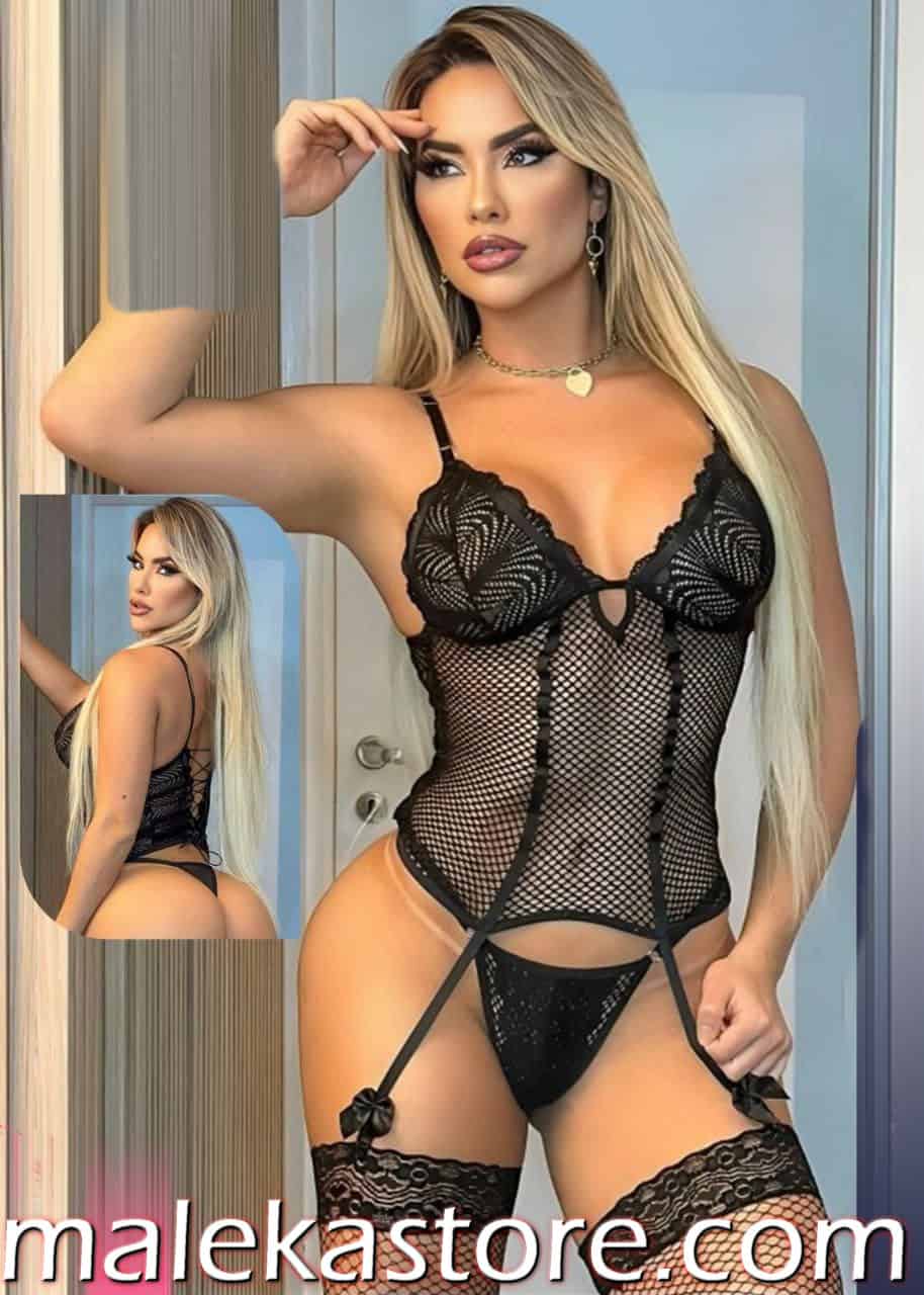 1340 1340 Lingerieلانجري بودي سوت شبكي أسود مع حمالات - فخامة الإغراء من "ماليكا ستور" - الصورة 1
