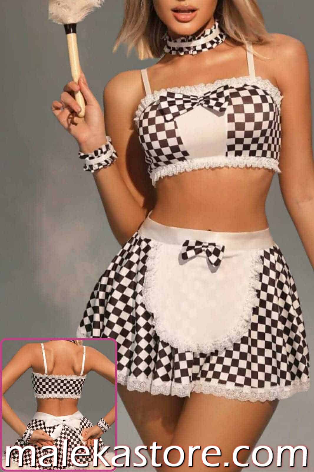 421 421 custum لانجري تنكري خادمة فرنسية كاروهات تنورة ميني | ماليكا ستور - الصورة 1