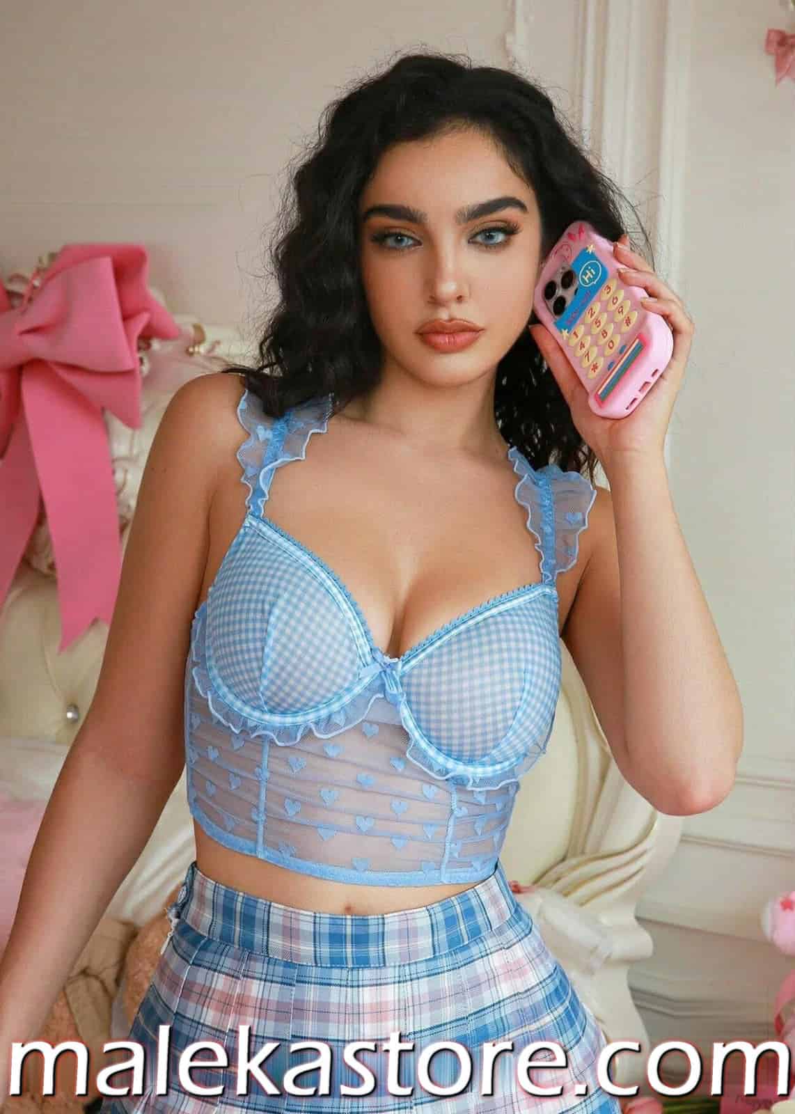 2169ملابس نوم نسائية طقم كاروهات صيفي أنيق