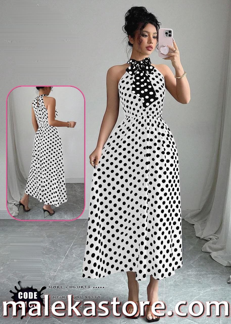 0160 wفستان منقط طويل بتصميم عصري وأنيق