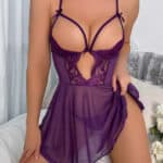 1110 1110 lingerie purple لانجري موف قطعتين مفتوح من الصدر عالركبهكتشفي سحر اللون مع بيبي دول أرجواني بتصميم دانتيل فخم.