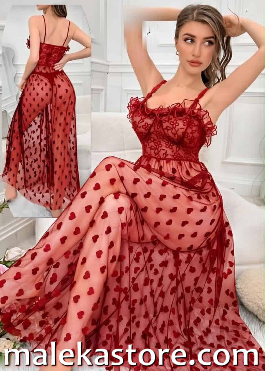 5528 dr فستان لانجري طويل نبيتي شيفون بجلوبس