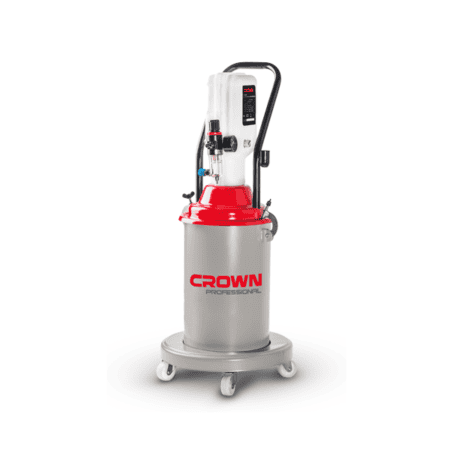 مشحمة هوائية CROWN CT38097 بسعة 12 لتر، ضغط تشغيل من 300 إلى 400 بار، معدل تدفق 0.85 لتر في الدقيقة، ونسبة ضغط 1:50، مناسبة لتشحيم المعدات الصناعية والسيارات والمعدات الثقيلة في الورش ومراكز الصيانة.