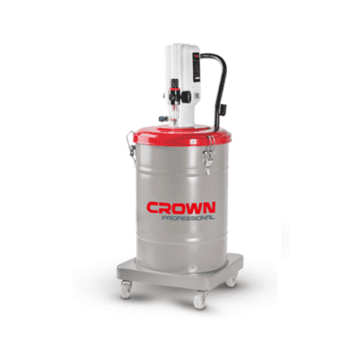 مشحمة هوائية CROWN CT38098 بسعة 30 لتر، ضغط تشغيل من 300 إلى 400 بار، معدل تدفق 0.85 لتر في الدقيقة، ونسبة ضغط 1:50، مناسبة لتشحيم المعدات الصناعية والمعدات الثقيلة والسيارات في الورش ومراكز الصيانة.