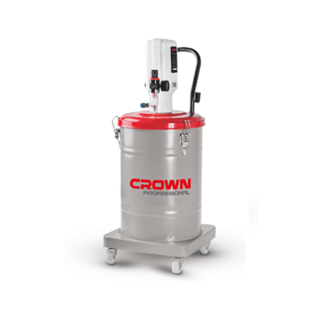 مشحمة هوائية CROWN CT38098 بسعة 30 لتر، ضغط تشغيل من 300 إلى 400 بار، معدل تدفق 0.85 لتر في الدقيقة، ونسبة ضغط 1:50، مناسبة لتشحيم المعدات الصناعية والمعدات الثقيلة والسيارات في الورش ومراكز الصيانة.