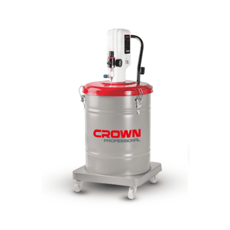 مشحمة هوائية CROWN CT38099 بسعة 45 لتر، ضغط تشغيل من 300 إلى 400 بار، معدل تدفق 0.85 لتر في الدقيقة، ونسبة ضغط 1:50، مناسبة لتشحيم المعدات الصناعية والمعدات الثقيلة والسيارات في الورش والمصانع ومراكز الصيانة.
