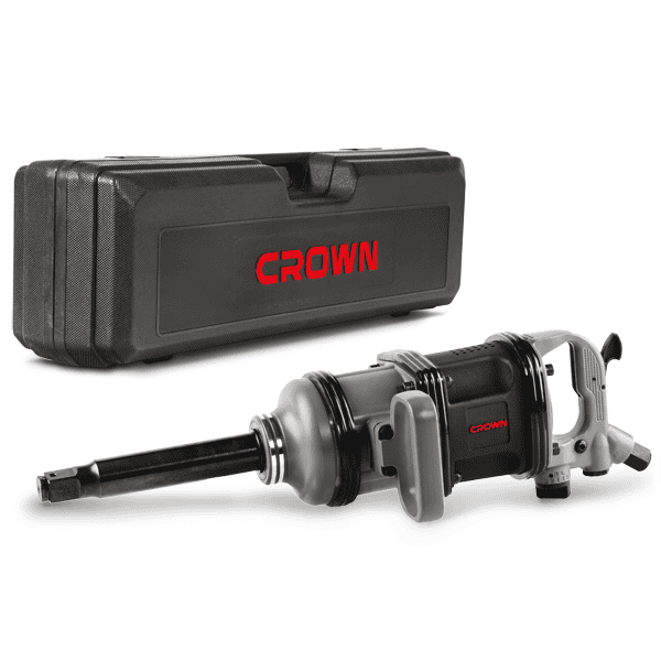 شنيور أو دريل فك وربط هواء CROWN CT38084BMC زور طويل بمقاس 1 بوصة وعزم دوران 3800 نيوتن.متر، يأتي مع مجموعة لقم داخل شنطة بلاستيك (BMC)، مناسب للشاحنات والمعدات الثقيلة والتطبيقات الصناعية التي تتطلب قوة وأداءً احترافيًا.