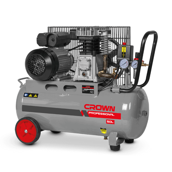 كمبروسر هواء CROWN CT36030 بقدرة 2 حصان وسعة خزان 50 لتر يعمل بنظام السير، مناسب لتشغيل أدوات الهواء، وأعمال الصيانة، والورش، والتنظيف بالهواء المضغوط، والاستخدامات المهنية المختلفة.
