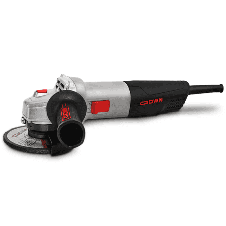 صاروخ قطعية وتجليخ CROWN CT13625-115 بقدرة 650 وات وقرص 4.5 بوصة (115 مم)، بسرعة 11000 لفة/دقيقة، مزود بخاصية التشغيل الناعم والحماية من إعادة التشغيل، مناسب لقطع وتجليخ المعادن وأعمال الحدادة والصيانة والاستخدام الاحترافي.