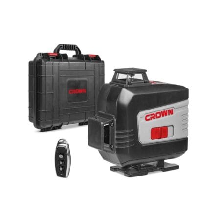 ميزان ليزر CROWN CT44091 أخضر 16 خط، مزود بـ4 عدسات 360°، مدى 30 متر، تسوية ذاتية، ريموت كنترول، بطارية ليثيوم 4Ah، مع شنطة حماية وحامل تثبيت، مناسب لأعمال التشطيبات، وتركيب السيراميك، والأسقف المعلقة، والديكور الاحترافي.