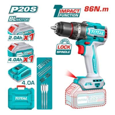 شنيور دقاق توتال TIDLI20868 20 فولت 86 نيوتن متر Brushless مع بطارية 2 أمبير و4 أمبير وشاحن وإكسسوارات