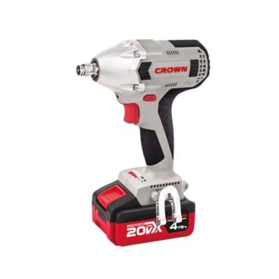 شنيور فك وربط بطارية CROWN CT22046XS-4C2 براشليس بجهد 20 فولت، مزود ببطاريتين 4 أمبير/ساعة، مقاس 1/2 بوصة، مناسب لفك وربط الصواميل والبراغي في السيارات والمعدات وأعمال الصيانة الاحترافية.
