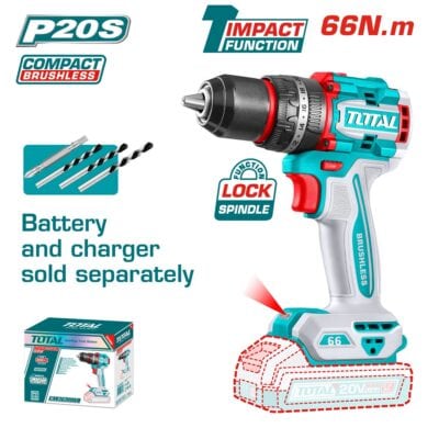 شنيور دقاق توتال TIDLI206681 20 فولت 66 نيوتن متر Brushless بظرف 13 مم بدون بطارية وشاحن