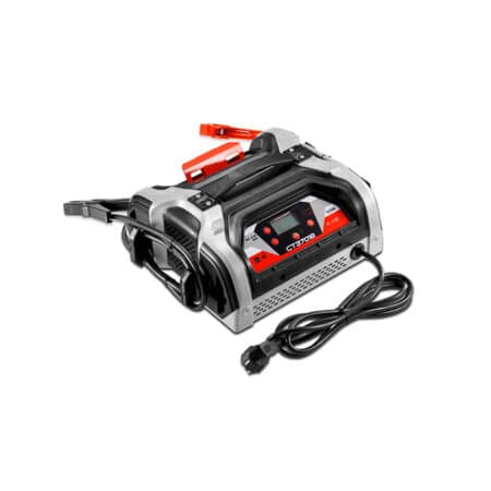 تنجر شحن وتقويم مارش CROWN CT37018 مزود بشاشة رقمية، يعمل على بطاريات 12 و24 فولت، بتيار شحن 30 أمبير وقدرة مارش 200 أمبير، مناسب لشحن بطاريات السيارات والشاحنات والمساعدة على تشغيل المحركات في الورش ومراكز الصيانة.