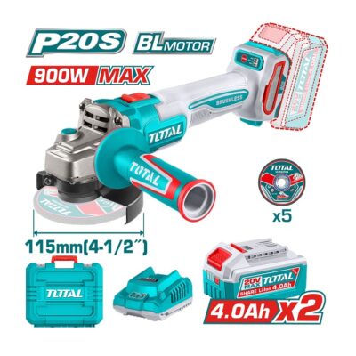 صاروخ بطارية Brushless TOTAL TAGLI261522 بجهد 20 فولت وقدرة 900 وات مع بطاريتين 4 أمبير وشاحن.