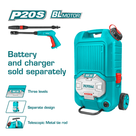 ماكينة غسيل سيارات ضغط TOTAL TPWLI4006 بجهد 40 فولت ومحرك Brushless وضغط يصل إلى 80 بار وخزان 15 لتر بدون بطارية أو شاحن.