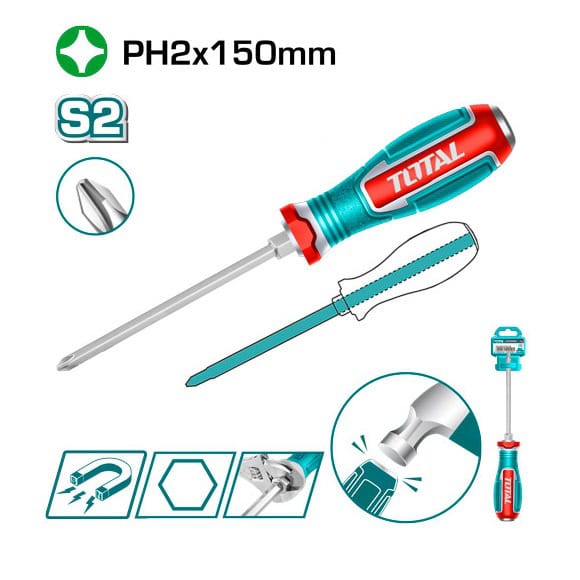 مفك-صليبة-دق-PH2x150-توتال-TGTPH2150 مفك صليبة دق PH2×150 توتال TOTAL TGTPH2150