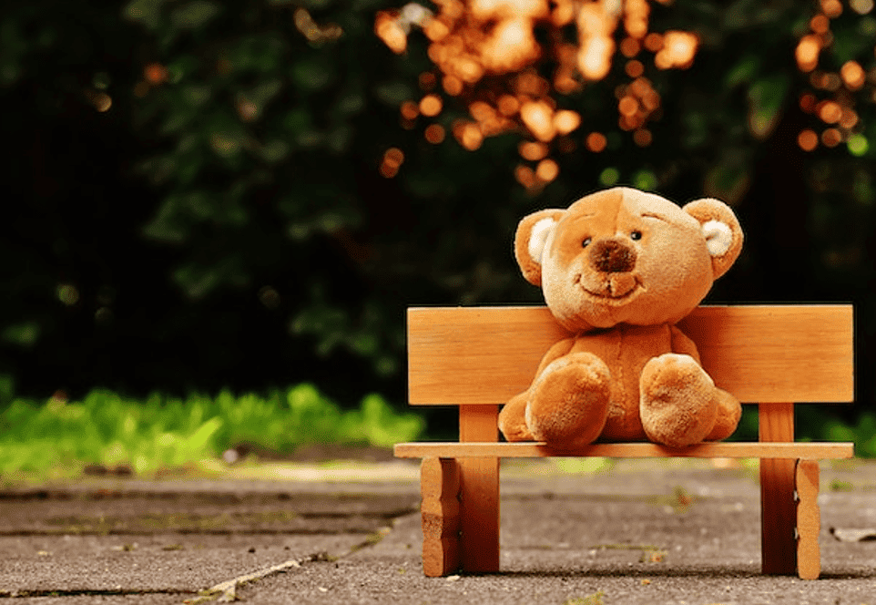teddy bear sitting on a bench