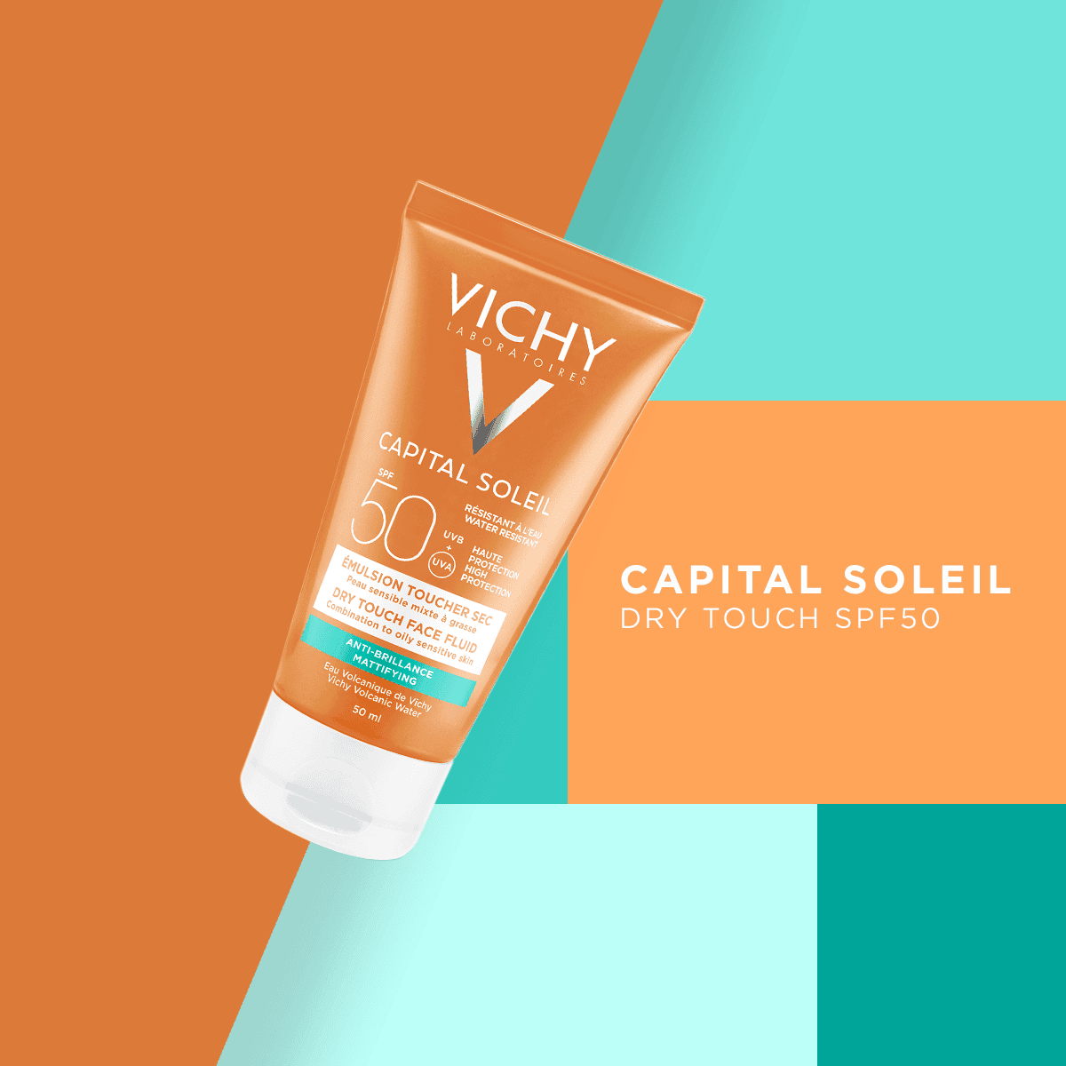 Vichy Mattifying Dry Touch Face Fluid SPF 50 واقي شمس ايديل سولاي ماتيفاينغ دراي توتش +SPF50 من فيشي - الصورة 1
