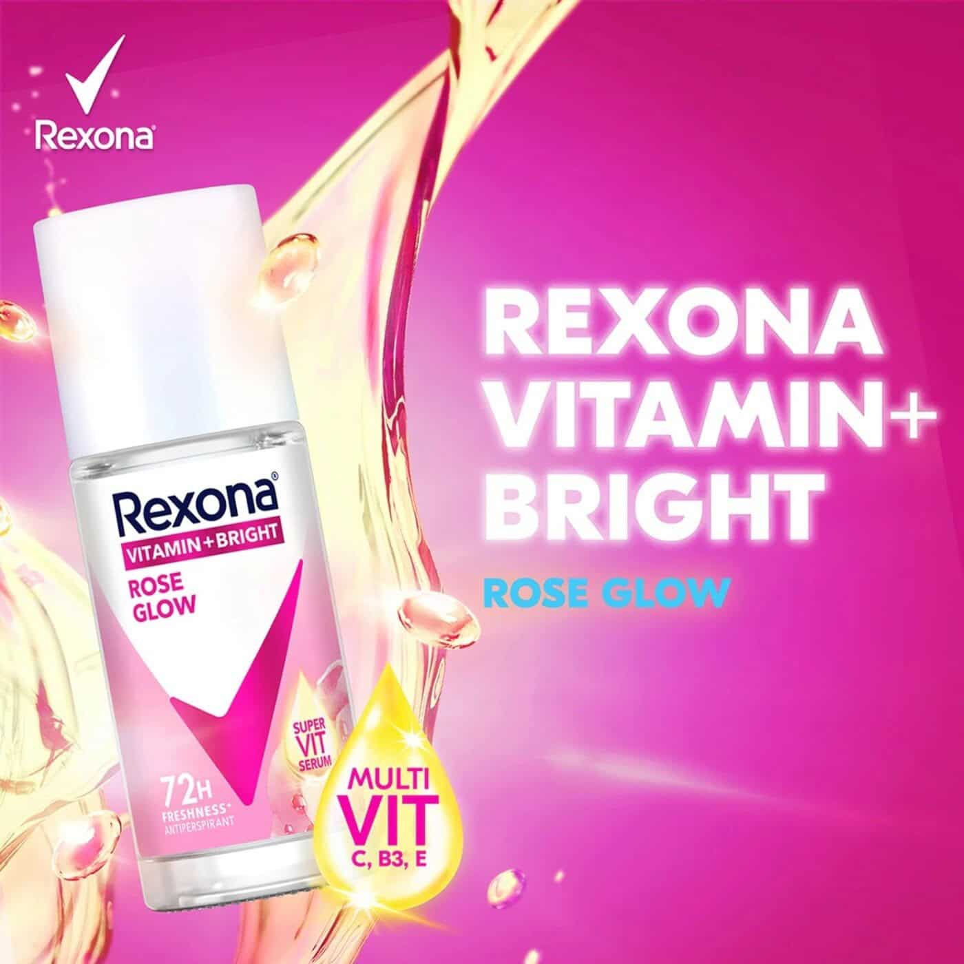 Rexona Vitamin + Bright Rose Glow Roll-On مزيل عرق رول أون فيتامين + برايت روز جلو من ريكسونا - الصورة 1
