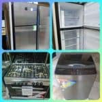 ثلاجة يونيون اير نوفرست 370 لتر، بوتجاز ماستر شيف استانلس 60x90، وغسالة فريش أوتوماتيك 8 كيلو.