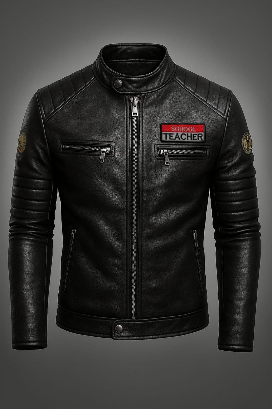 ⁦جاكت جلد بدجات⁩ - الصورة ⁦1⁩