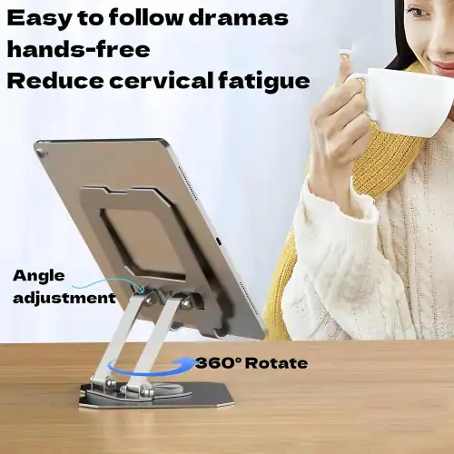 ⁦حامل موبايل وتابلت ألومنيوم قابل للدوران 360 درجة للمكتب⁩ - الصورة ⁦4⁩