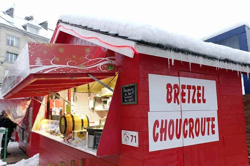 Bretzel CHoucroute chalet in Amiens France Christmas market