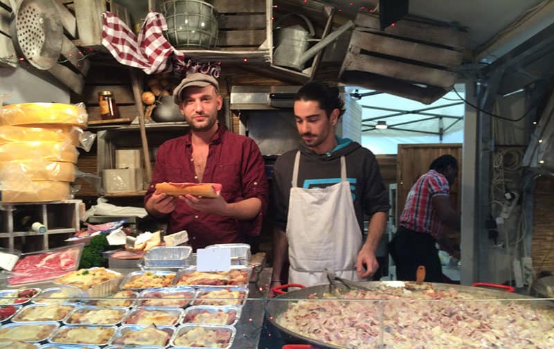 christmas market chalet selling tartiiflette in Rennes