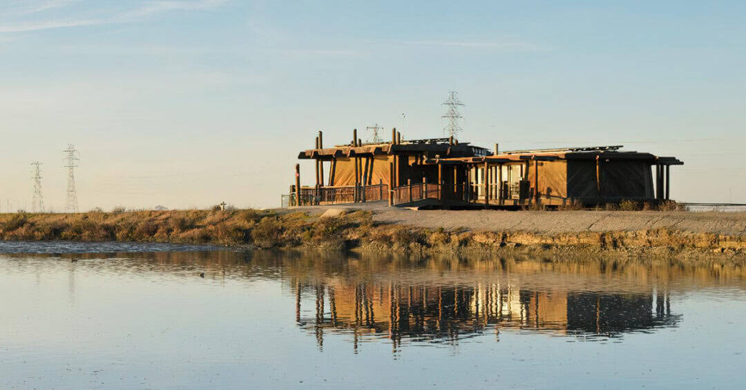 buildings on the shoreline in Palo Alto Baylands Park