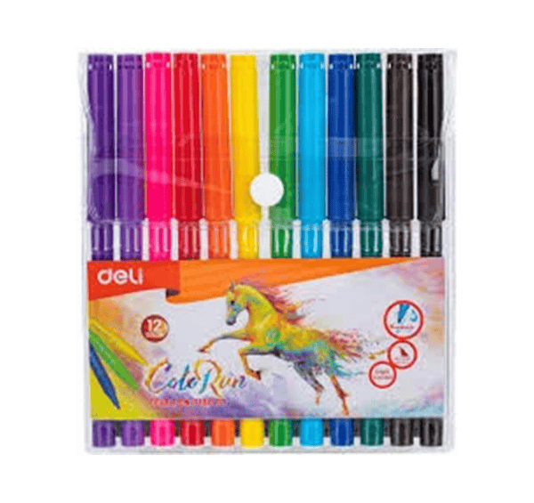 ⁦deli color run 12 felt pens bright colors⁩ - الصورة ⁦1⁩