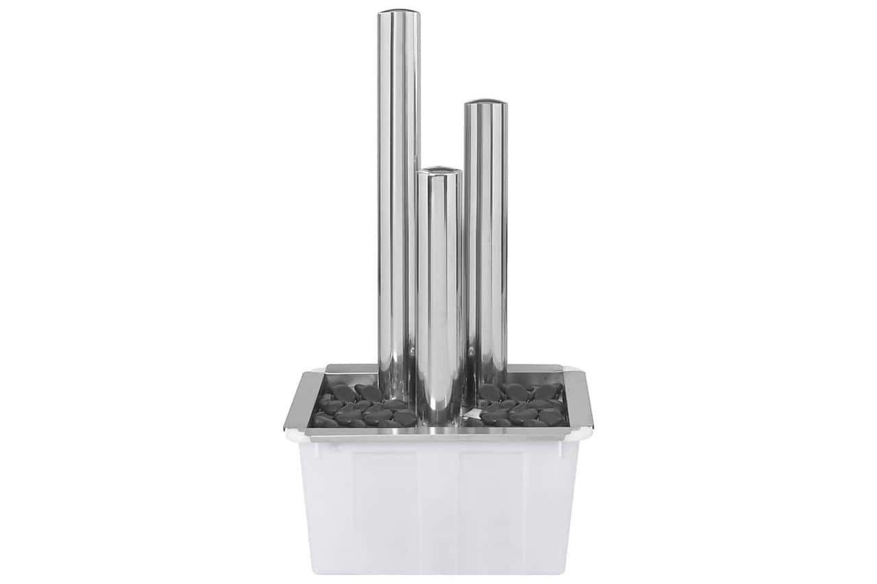 Stainless Steel Three Column Fountain with Hidden Base Stainless steel fountain with hidden base