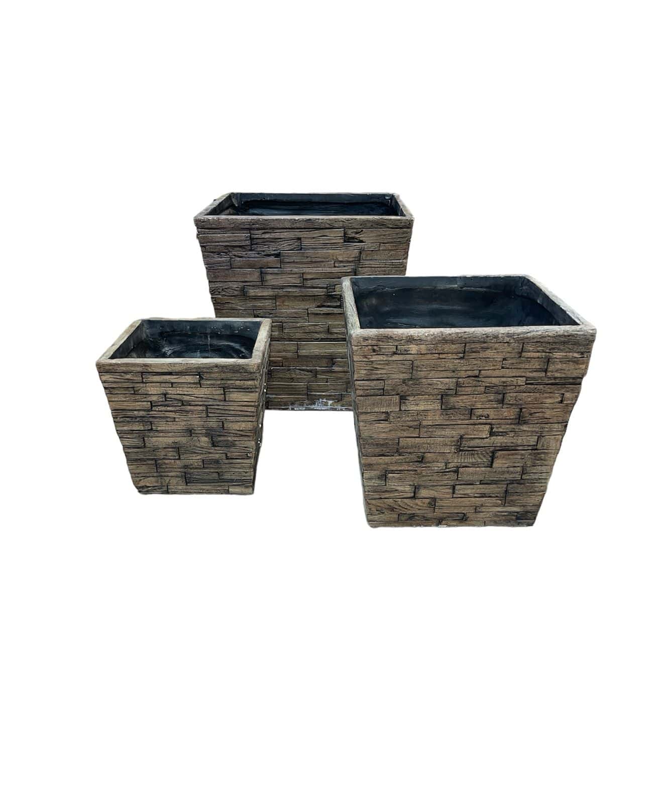 Fiber planter حوض فايبر زراعي مربع بطراز خشبي - Image 1