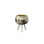 Round metal basin with three legs, gold color