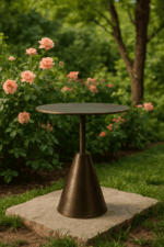 Indian Round Side Table Silver Metal Frame Conical Base Small Size