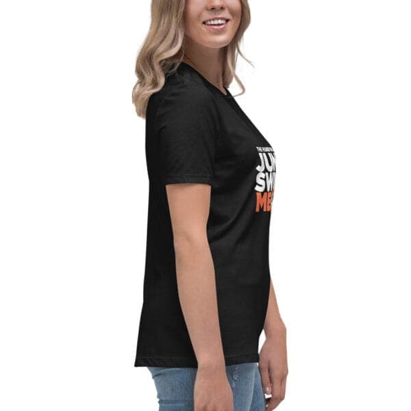 "Jump Swing Meow" Women's Relaxed T-Shirt in Black and Vintage Black - Image 12